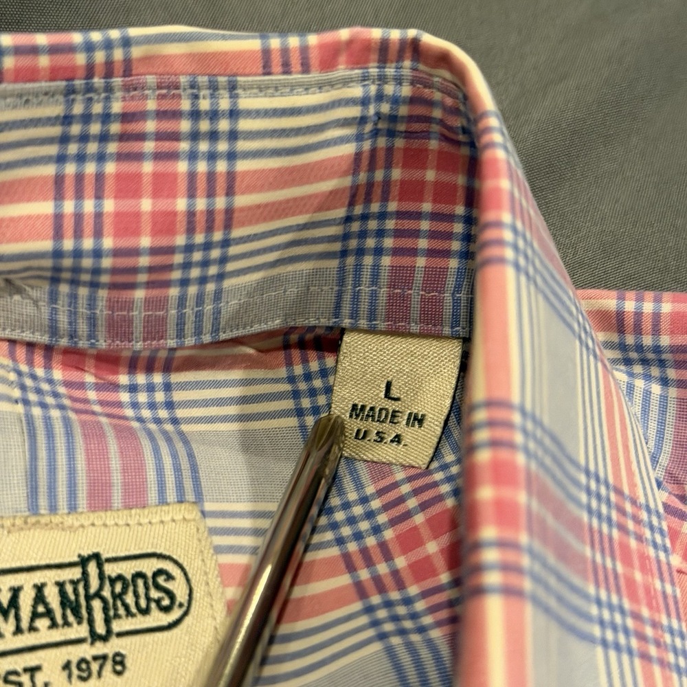 Gitman Bros Shirt Mens Large Blue/Pink Plaid 100% Cotton Made USA Button Down - Picture 4 of 8